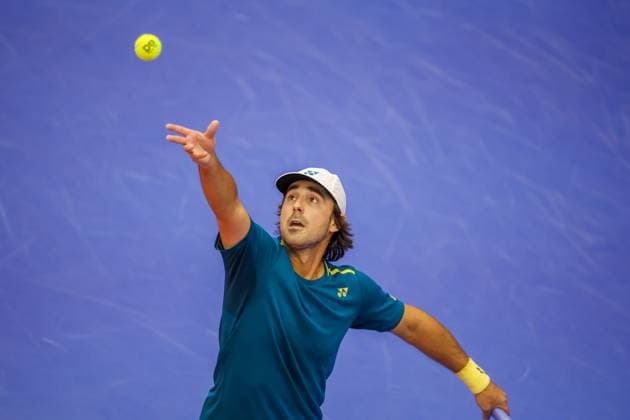 DALLAS, TX - FEBRUARY 07: Diego Hidalgo (ECU) serves during the Dallas Open on February 7, 2024 at Styslinger Altec Tennis Complex in Dallas, TX. (Photo by George Walker Icon Sportswire) TENNIS: FEB 07 Dallas Open EDITORIAL USE ONLY Icon24020756