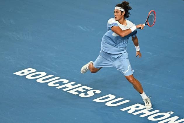 Sport Bilder des Tages Open 13 Provence - Marseille Zhizhzn Zhang (CHN) during his third round match at the Open 13 Provence in Marseille, on February, 8, 2024. Photo by Corinne Dubreuil ABACAPRESS.COM Marseille France  Copyright: xDubreuilxCorinne ABACAx