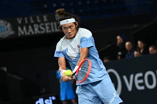 Open 13 Provence - Marseille Zhizhzn Zhang (CHN) during his third round match at the Open 13 Provence in Marseille, on February, 8, 2024. Photo by Corinne Dubreuil ABACAPRESS.COM Marseille France  Copyright: xDubreuilxCorinne ABACAx