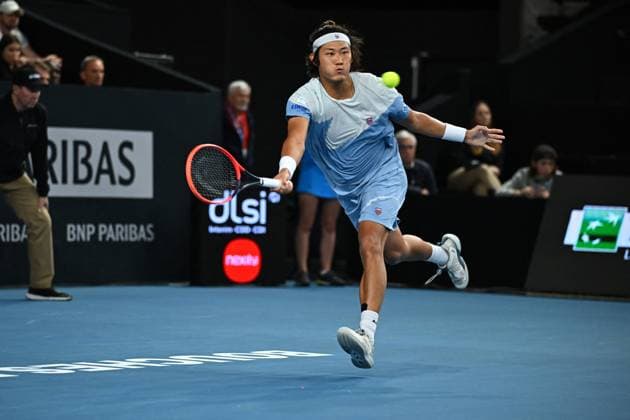 Open 13 Provence - Marseille Zhizhzn Zhang (CHN) during his third round match at the Open 13 Provence in Marseille, on February, 8, 2024. Photo by Corinne Dubreuil ABACAPRESS.COM Marseille France  Copyright: xDubreuilxCorinne ABACAx