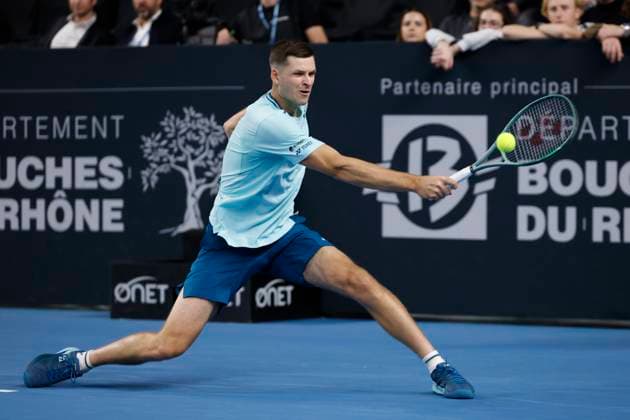 TENNIS OPEN 13 PHOTOPQR LA PROVENCE PENNANT Franck ; Marseille ; 09 02 2024 ; Tennis : OPEN 13 Provence 2024 au Palais des sports de Marseille Match Hubert HURKACZ (POL) (photo) vs Tomas MACHAC (CZE) Marseille Marseille France  Copyright: xPHOTOPQR LAxPROVENCE MAXPPPxPENNANTxFranckx 20240209PVL5679 20240209PVL5679