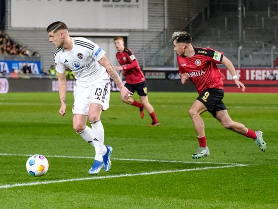 Erik Wekesser 1 FC Nuernberg, 13 , Thijmen Goppel SV Wehen Wiesbaden, 09 , GER, SV Wehen Wiesbaden vs 1 FC Nuernberg, Soccer, 2 Bundesliga, Matchday 21, Season 2023 2024, 09 02 2024 DFL REGULATES PROHIBIT ANY USE OF PHOTOGRAPHS AS IMAGE SEQUENCES AND OR QUASI VIDEO GER, SV Wehen Wiesbaden vs 1 FC Nuernberg, Football, 2 Bundesliga, Matchday 21, Season 2023 2024, 09 02 2024 Wiesbaden Copyright: xEibner-Pressefoto FlorianxWieganx EP_FWD