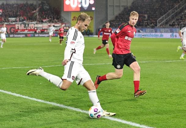09 02 2024 Soccer Season 2023 2024 2 Soccer Bundesliga 21 Matchday SV Wehen Wiesbaden 1 FC Nürnberg FCN Club Sportfoto Zink DaMa xdaxmax DFL regulations prohibit any use of photographs as image sequences and or quasi video only for editorial use Sebastian Andersson 20, 1 FC Nürnberg FCN with shot on goal
