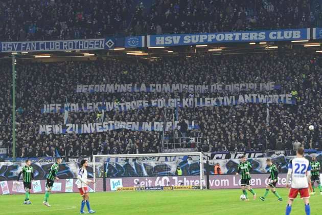 GER 2 FBL,, Hamburger SV vs Hannover 96 09 02 2024, Volksparkstadion, Hamburg, GER 2 FBL, Hamburger SV vs Hannover 96 in the picture the fans of HSV protest against the DFB nordphotoxGmbH xWitke nph00002