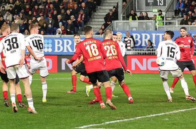09 02 2024 Soccer Season 2023 2024 2 Soccer Bundesliga 21 Matchday SV Wehen Wiesbaden 1 FC Nuremberg FCN Club Sportfoto Zink DaMa xdaxmax DFL regulations prohibit any use of photographs as image sequences and or quasi video only for editorial use Julian Kania 46, 1 FC Nuremberg FCN with shot on goal