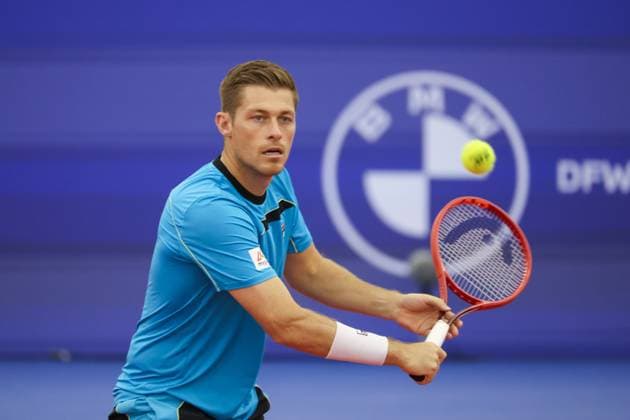 DALLAS, TX - FEBRUARY 09: Neal Skupski (GBR) hits a volley during the Dallas Open on February 9, 2024 at Styslinger Altec Tennis Complex in Dallas, TX. (Photo by George Walker Icon Sportswire) TENNIS: FEB 09 Dallas Open EDITORIAL USE ONLY Icon24020901