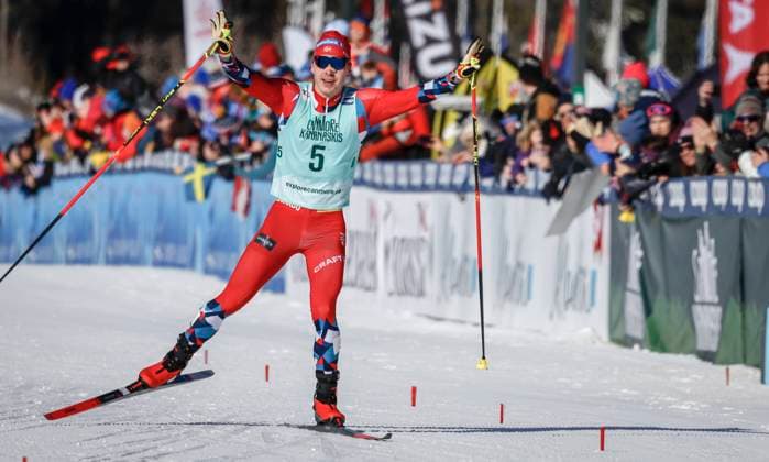 Bilder des Jahres 2024, Sport 02 Feburar Sport Themen der Woche KW06 February 9, 2024, Canmore, Ab, CAN: Norway s Simen Hegstad Krueger celebrates his victory in the men s 15km Mass Start freestyle World Cup cross country skiing event in Canmore, Alta., Friday, Feb. 9, 2024. Simen Hegstad Krueger  - ZUMAc35_ 20240209_zaf_c35_052 Copyright: xJeffxMcintoshx