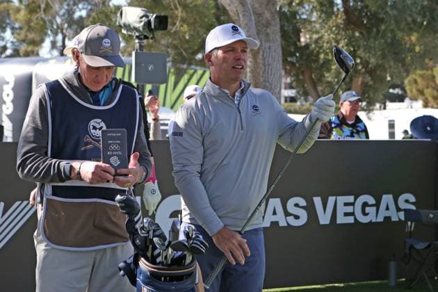 LAS VEGAS, NV - FEBRUARY 09: Paul Casey of Crushers GC prepares to tee off during the LIV Golf League tournament on February 09, 2024 at the Las Vegas Country Club in Las Vegas, NV. (Photo by Matthew Bolt Icon Sportswire) GOLF: FEB 09 LIV Golf League Las Vegas EDITORIAL USE ONLY Icon240209192048