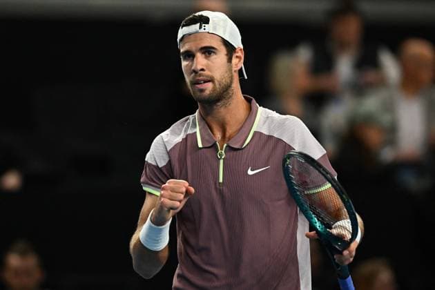 Open 13 Provence - Marseille Karen Khachanov (RUS) during his quarter final round match at the Open 13 Provence in Marseille, on February, 9, 2024. Photo by Corinne Dubreuil ABACAPRESS.COM Marseille France  Copyright: xDubreuilxCorinne ABACAx