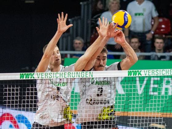 Volleyball, Herrsching Giesen, on 9 02 2024 Volleyball Bundesliga, WWK Volleys Herrsching vs Helios GRIZZLYS Giesen 1 3, season 2023 2024 , in Munich, B M W P A R K, Germany Source Copyright Credit Oryk HAIST xVB_HER-GIEx