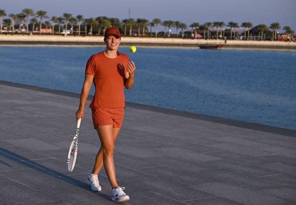 Qatar TotalEnergies Open 2024 Iga Swiatek POL at the Photostand at Mia Park Doha