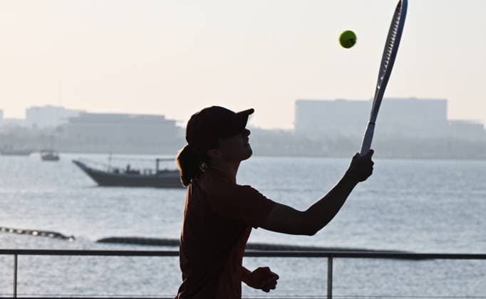 Qatar TotalEnergies Open 2024 Iga Swiatek POL at the Photostand at Mia Park Doha
