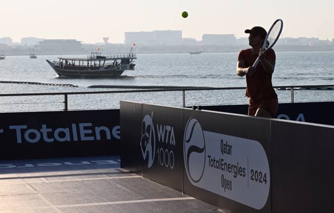 Qatar TotalEnergies Open 2024 Iga Swiatek POL at the Photostand at Mia Park Doha