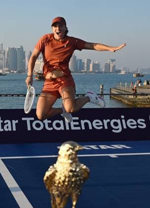 Qatar TotalEnergies Open 2024 Iga Swiatek POL at the Photostand at Mia Park Doha