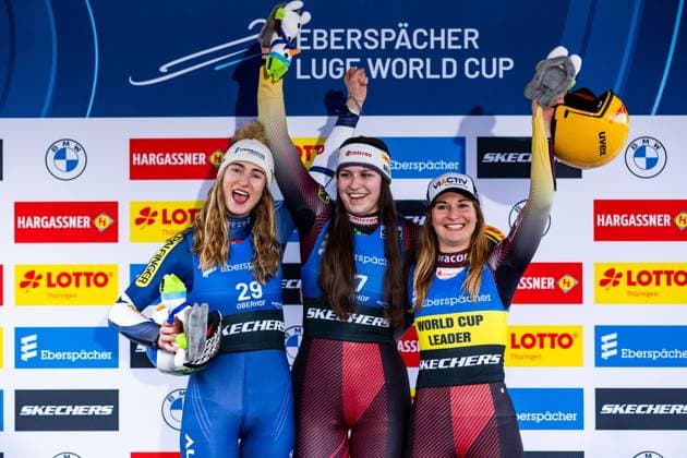 Bilder des Jahres 2024, Sport 02 Feburar Sport Themen der Woche KW06 10.02.2024, GER, Rodeln Rennrodeln, Frauen Maenner, Weltcup, Saison 2023 2024, 6. EBERSPAECHER Rodelweltcup Women s Singles Oberhof Im Bild zu sehen Egle, Madeleine Fraebel, Merle Taubitz Julia 98559 Oberhof LOTTO Thüringen ARENA am Rennst Thüringen Deutschland *** 10 02 2024, GER, Luge Luge, Women Men, World Cup, Season 2023 2024, 6 EBERSPAECHER Luge World Cup Women s Singles Oberhof In the picture you can see Egle, Madeleine Fraebel, Merle Taubitz Julia 98559 Oberhof LOTTO Thüringen ARENA am Rennst Thüringen Germany