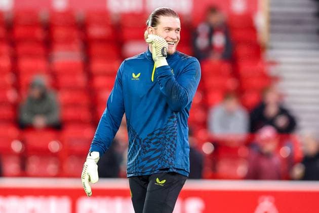 Loris Karius of Newcastle United laughs Nottingham Forest v Newcastle United, UK - 10 Feb 2024 EDITORIAL USE ONLY No use with unauthorised audio, video, data, fixture lists (outside the EU), club league logos or live services. Online in-match use limited to 45 images (+15 in extra time). No use to emulate moving images. No use in betting, games or  Copyright: xRyanxCrockett JMP Shutterstockx 14340853z