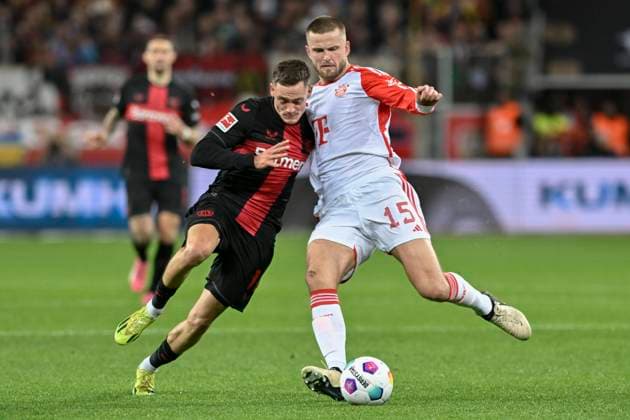from left in duel Florian Wirtz 10, Bayer Leverkusen Eric Dier 15, Bayern Muenchen 10 02 2024 Soccer Bayer 04 Leverkusen vs FC Bayern Muenchen, BayArena, Leverkusen, DFB DFL REGULATIONS PROHIBIT ANY USE OF PHOTOGRAPHS AS IMAGE SEQUENCES AND OR QUASI VIDEO NRW Germany Copyright: xpepphotox xHorstxMauelshagenx pep00321, pep_20240210_hm