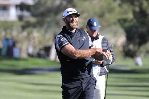 LAS VEGAS, NV - FEBRUARY 10: Dustin Johnson captain of 4Aces GC with a shot from the fairway rough during the final round of the LIV Golf League tournament on February 10, 2024 at the Las Vegas Country Club in Las Vegas, NV. (Photo by Matthew Bolt Icon Sportswire) GOLF: FEB 10 LIV Golf League Las Vegas EDITORIAL USE ONLY Icon240210194327