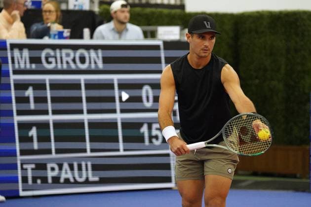 February 11, 2024, Dallas, Texas, USA: Dallas, Texas, USA: American tennis player Marcos Giron in action during the championship game of the Dallas Open at the Styslinger ALTEC Tennis Center on the campus of Southern Methodist University on Saturday February 10, 2024. Dallas USA - ZUMAv131 20240211_znp_v131_008 Copyright: xJavierxVicenciox