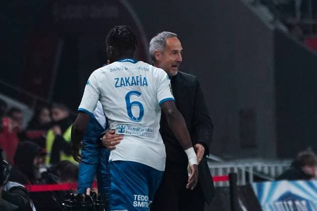Joie - Denis Zakaria (AS Monaco) - Adolf Adi Hütter (entraineur de l AS Monaco) FOOTBALL : OGC Nice vs AS Monaco - Ligue 1 Uber Eats - Nice - 11 02 2024 NorbertScanella Panoramic 