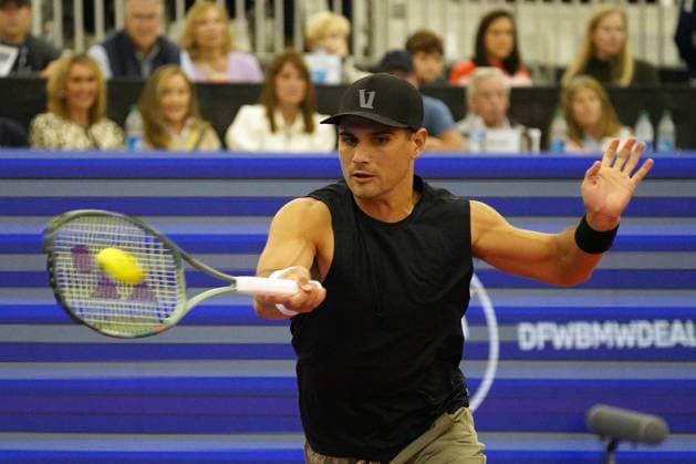 February 11, 2024, Dallas, Texas, USA: Dallas, Texas, USA: American tennis player Marcos Giron in action during the championship game of the Dallas Open at the Styslinger ALTEC Tennis Center on the campus of Southern Methodist University on Saturday February 10, 2024. Dallas USA - ZUMAv131 20240211_znp_v131_010 Copyright: xJavierxVicenciox