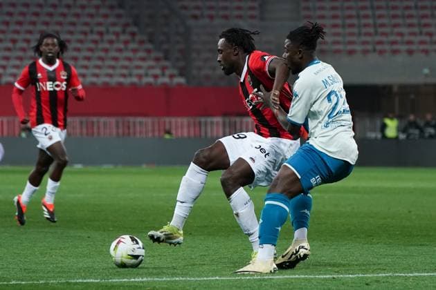 Evann Guesssand (OGC Nice) - Mohammed Salisu (AS Monaco) FOOTBALL : OGC Nice vs AS Monaco - Ligue 1 Uber Eats - Nice - 11 02 2024 NorbertScanella Panoramic 