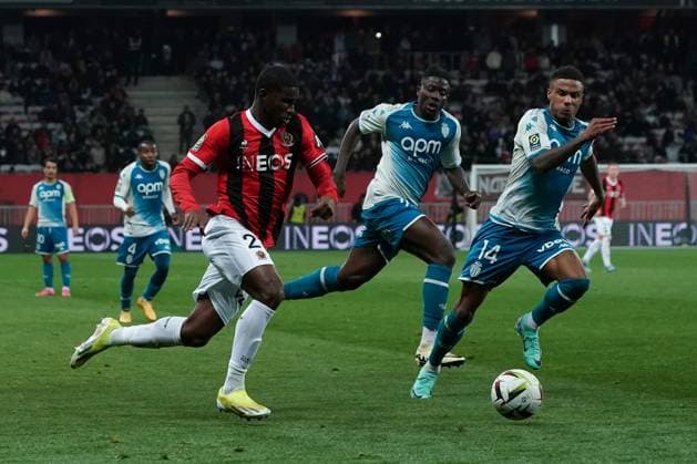 Mohamed-Ali Cho (OGC Nice) - Ismail Jakobs (AS Monaco) FOOTBALL : OGC Nice vs AS Monaco - Ligue 1 Uber Eats - Nice - 11 02 2024 NorbertScanella Panoramic 