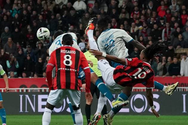 Evann Guesssand (OGC Nice) FOOTBALL : OGC Nice vs AS Monaco - Ligue 1 Uber Eats - Nice - 11 02 2024 NorbertScanella Panoramic 