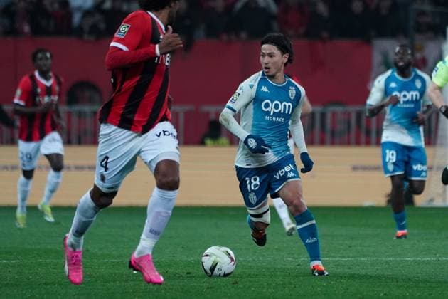 Takumi Minamino (AS Monaco) FOOTBALL : OGC Nice vs AS Monaco - Ligue 1 Uber Eats - Nice - 11 02 2024 NorbertScanella Panoramic 