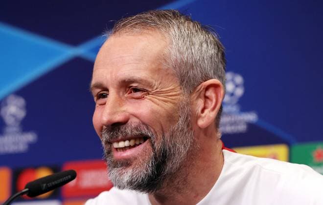 RB Leipzig press conference Champions League Leipzig, 12 02 2024, RB Academy, Champions League, round of 16 , RB Leipzig press conference on the eve of RBLeipzig v Real Madrid , In the picture coach Marco Rose RB Leipzig , Picture Point
