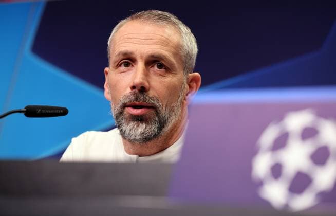 RB Leipzig press conference Champions League Leipzig, 12 02 2024, RB Academy, Champions League, round of 16 , RB Leipzig press conference on the eve of RBLeipzig v Real Madrid , In the picture coach Marco Rose RB Leipzig , Picture Point