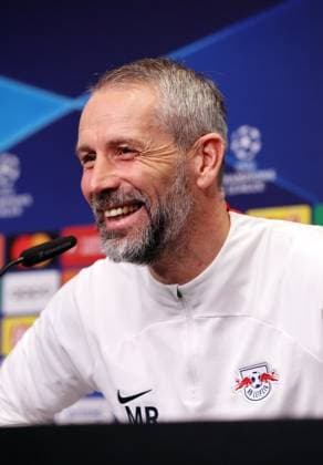 RB Leipzig press conference Champions League Leipzig, 12 02 2024, RB Academy, Champions League, round of 16 , RB Leipzig press conference on the eve of RBLeipzig v Real Madrid , In the picture coach Marco Rose RB Leipzig , Picture Point