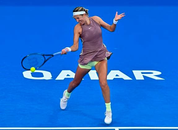 Qatar TotalEnergies Open - Day 2 Victoria Azarenka from Belarus is playing in her first-round match against Magdalena Frech of Poland at the WTA, Tennis Damen 1000-Qatar TotalEnergies Open tennis tournament at the Khalifa International Tennis Complex in Doha, Qatar, on February 12, 2024. DOHA Qatar  Copyright: xNoushadxThekkayilx originalFilename:varittyakkal-qatartot240212_npKve.jpg