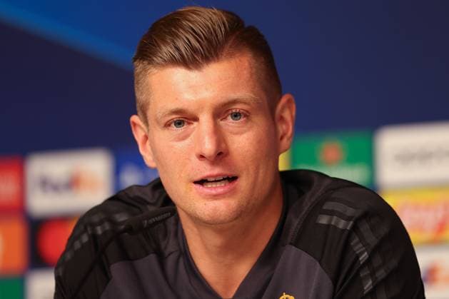Press conference Real Madrid UEFA Champions League Leipzig, 12 02 2024, Red Bull Arena, Football, Men, Season 2023 2024, UEFA Champions League, Round of 16, Press conference Real Madrid , Pictured Toni Kroos 8, Real ,
