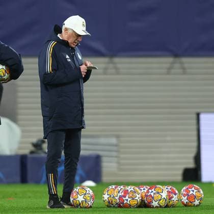 Final training Real Madrid UEFA Champions League Leipzig, 12 02 2024, Red Bull Arena, Football, Men, Season 2023 2024, UEFA Champions League, Round of 16, Final training Real Madrid , In the picture coach Carlo Ancelotti, Real Madrid ,