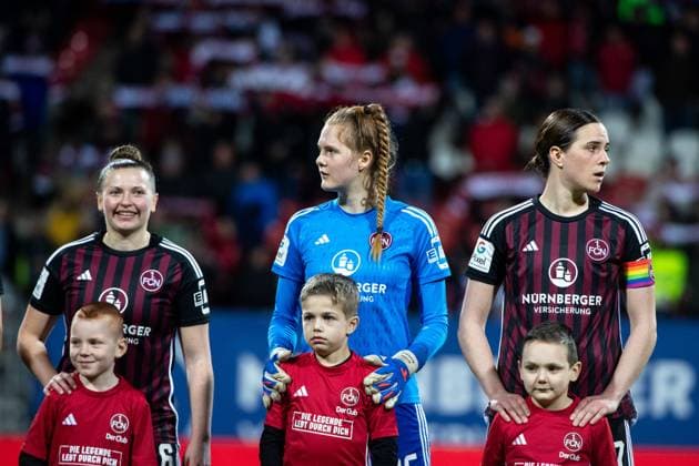 Jessica May FC Nuernberg, 06 , Kristin Krammer FC Nuernberg, 25 , Lara Schmidt FC Nuernberg, 27 , GER, FC Nuernberg vs Bayer 04 Leverkusen, Fußball Google Pixel Frauen Bundesliga, 13 Spieltag, Saison 2023 2024, 12 02 2024 DFB regulations prohibit any use of photographs as image sequences and or quasi video GER, FC Nuernberg vs Bayer 04 Leverkusen, Fussball Google Pixel Frauen Bundesliga, 13 Spieltag, Saison 2023 2024, 12 02 2024 Nuernberg Copyright: xEibner-Pressefoto Memmlerx EP_MMR