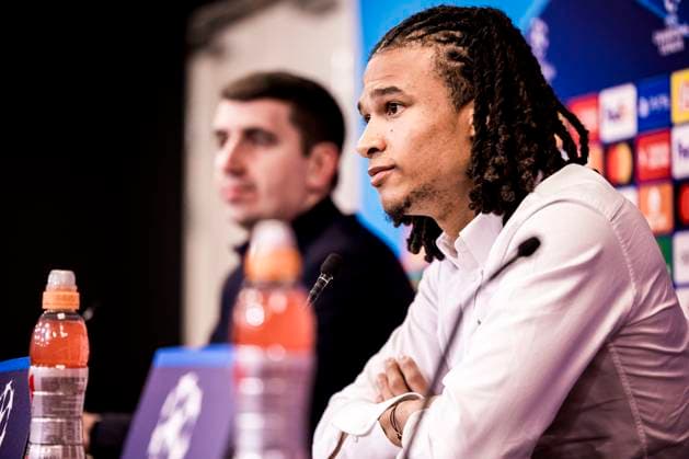 Manchester City press conference, PK, Pressekonferenz ahaed of UEFA Champions League clash in Copnhagen, Denmark Copenhagen, Denmark. 12th, February 2024. Nathan Ake of Manchester City seen at the press conference ahead of the UEFA Champions League match between FC Copenhagen and Manchester City at Parken in Copenhagen. Copenhagen Denmark  Copyright: xGonzalesxPhoto LassexLagonix