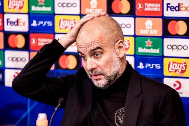 Sport Bilder des Tages Manchester City press conference, PK, Pressekonferenz ahaed of UEFA Champions League clash in Copnhagen, Denmark Copenhagen, Denmark. 12th, February 2024. Head coach Pep Guardiola of Manchester City seen at the press conference ahead of the UEFA Champions League match between FC Copenhagen and Manchester City at Parken in Copenhagen. Copenhagen Denmark  Copyright: xGonzalesxPhoto LassexLagonix