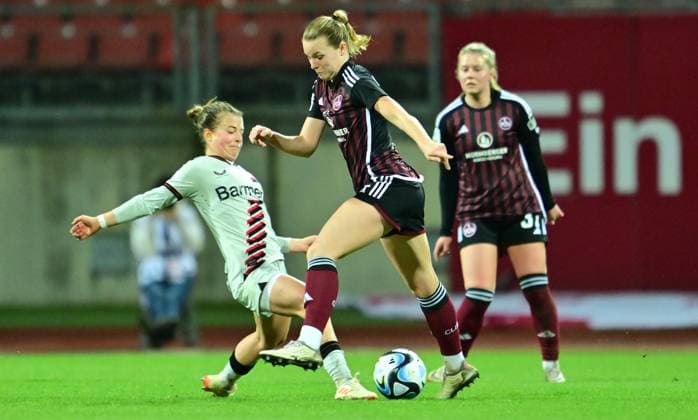 12 02 2024 Soccer Season 2023 2024 1 Womens Soccer Bundesliga 13 Matchday 1 FC Nürnberg FCN Club Bayern 04 Leverkusen Sportfoto Zink xwoxzix Kristin Kögel Koegel 11, Bayer Leverkusen Amelie Thöle Thoele 12, 1 FC Nürnberg FCN
