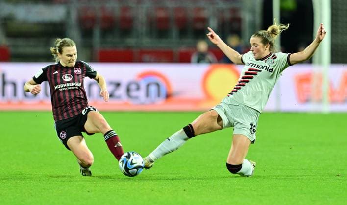 12 02 2024 Soccer Season 2023 2024 1 Womens Soccer Bundesliga 13 Matchday 1 FC Nürnberg FCN Club Bayern 04 Leverkusen Sportfoto Zink xwoxzix Nastassja Lein 24, 1 FC Nürnberg FCN Karolina Lea Vilhjalmsdottir 18, Bayer Leverkusen