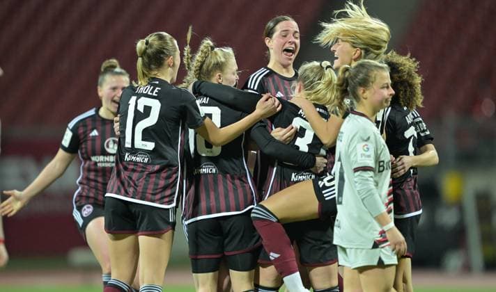 12 02 2024 Soccer season 2023 2024 1 Womens Soccer Bundesliga 13 Matchday 1 FC Nuremberg FCN Club Bayern 04 Leverkusen Sportfoto Zink xwoxzix Goal celebration Joy after goal Goal shot to 1 1 by Selma Magnusdottir 37, 1 FC Nuremberg FCN