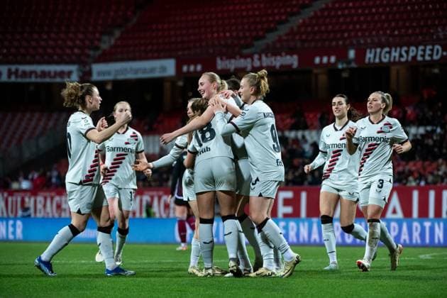 Karolina Lea Vilhjalmsdottir Bayer 04 Leverkusen, 18 , Emilie Bragstad Bayer 04 Leverkusen, 14 , Nikola Karczewska Bayer 04 Leverkusen, 09 , Melissa Friedrich Bayer 04 Leverkusen, 03 , Selina Ostermeier Bayer 04 Leverkusen, 02 , Synne Skinnes Hansen Bayer 04 Leverkusen, 10 jubilate over the goal to 1 2, GER, FC Nuernberg vs Bayer 04 Leverkusen, Football Google Pixel Womens Bundesliga, Matchday 13, Season 2023 2024, 12 02 2024 DFB regulations prohibit any use of photographs as image sequences and or quasi video GER, FC Nuernberg vs Bayer 04 Leverkusen, Football Google Pixel Womens Bundesliga, Matchday 13, Season 2023 2024, 12 02 2024 Nuernberg Copyright: xEibner-Pressefoto Memmlerx EP_MMR