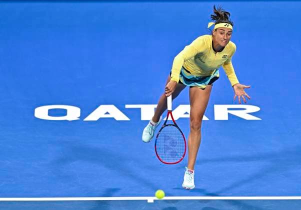 Qatar TotalEnergies Open - Day 2 Caroline Garcia of France is in action during her first-round match against Naomi Osaka of Japan at the WTA, Tennis Damen 1000-Qatar TotalEnergies Open tennis tournament at the Khalifa International Tennis Complex in Doha, Qatar, on February 12, 2024. DOHA Qatar  Copyright: xNoushadxThekkayilx originalFilename:varittyakkal-qatartot240212_np17M.jpg
