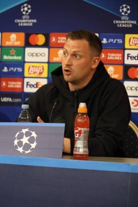 Head coach Jacob Neestrup during the FC Copenhagen press conference, PK, Pressekonferenz on Monday, 12 February, 2024. FC Copenhagen will meet Manchester City in the round of 16 first leg match Champions League on Tuesday Copenhagen Parken Stadium Denmark Copyright: xKristianxTuxenxLadegaardxBergx C71A9134