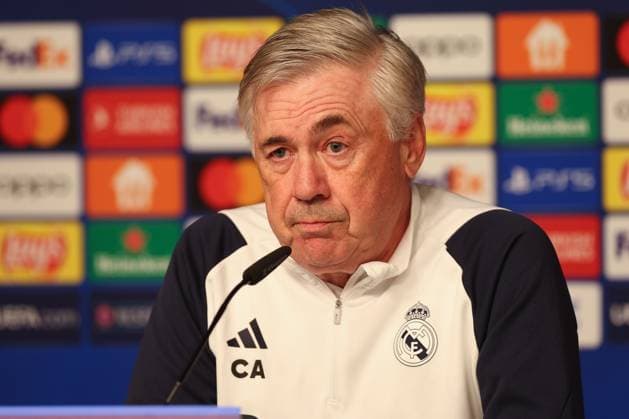 Press conference Real Madrid UEFA Champions League Leipzig, 12 02 2024, Red Bull Arena, Football, Men, Season 2023 2024, UEFA Champions League, Round of 16, Press conference Real Madrid , In the picture coach Carlo Ancelotti, Real Madrid ,