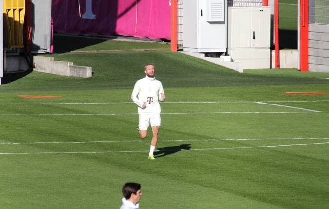 Munich, Germany 13 February 2024 Football, Men, 2023 2024 season, FC Bayern Munich, Säbener Strasse, training ground, final training, Champions League Konrad Laimer FC Bayern Munich during separate build-up training on the adjacent pitch