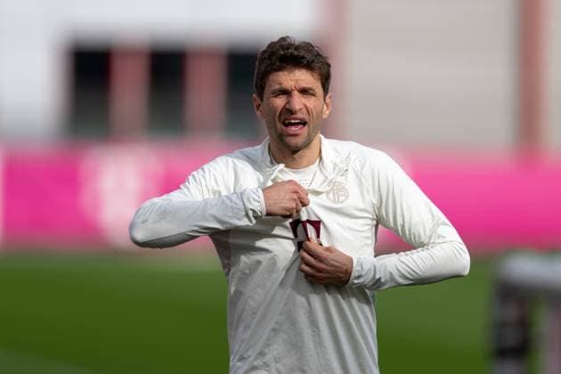 Thomas Mueller 25 FC Bayern Muenchen , final training before the Champions League match, round of 16 first leg against Lazio Rome, season 2023 2024 at Saebener Strasse 13 02 2024 DFB regulations prohibit any use of photographs as image sequences and or quasi video Muenchen Bayern Germany Copyright: xkolbert-press UlrichxGamelx