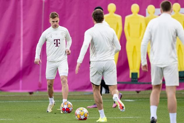 Joshua Kimmich 6 FC Bayern Muenchen , final training before the Champions League match, round of 16 first leg against Lazio Rome, season 2023 2024 at Saebener Strasse 13 02 2024 DFB regulations prohibit any use of photographs as image sequences and or quasi video Muenchen Bayern Germany Copyright: xkolbert-press UlrichxGamelx