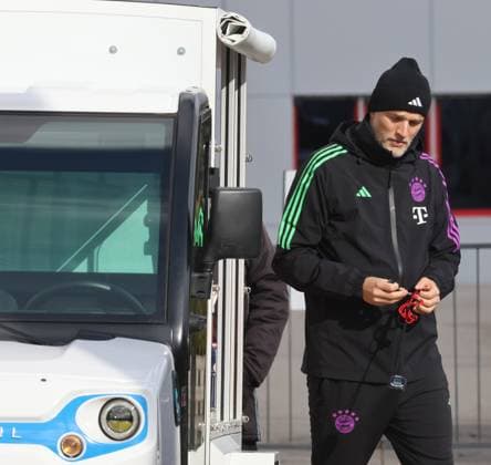 Coach Thomas Tuchel, Portraet, Portrait, Football final training of FC Bayern Munich before the UEFA Champions League match against Societa Sportiva Lazio, S S Lazio Rome 13 02 2024 Training ground, Saebenerstr PHOTO Mladen Lackovic LakoPress