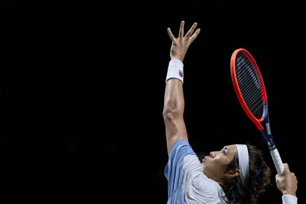 ROTTERDAM - Zhizhen Zhang (CHN) in action against Alexander Shevchenko (KAZ) during the second day of the ABN AMRO Open tennis tournament in Ahoy. ANP SANDER KONING ABN AMRO Open 2024 xVIxANPxSportx xxANPxIVx 491020917 originalFilename: 491020917.jpg